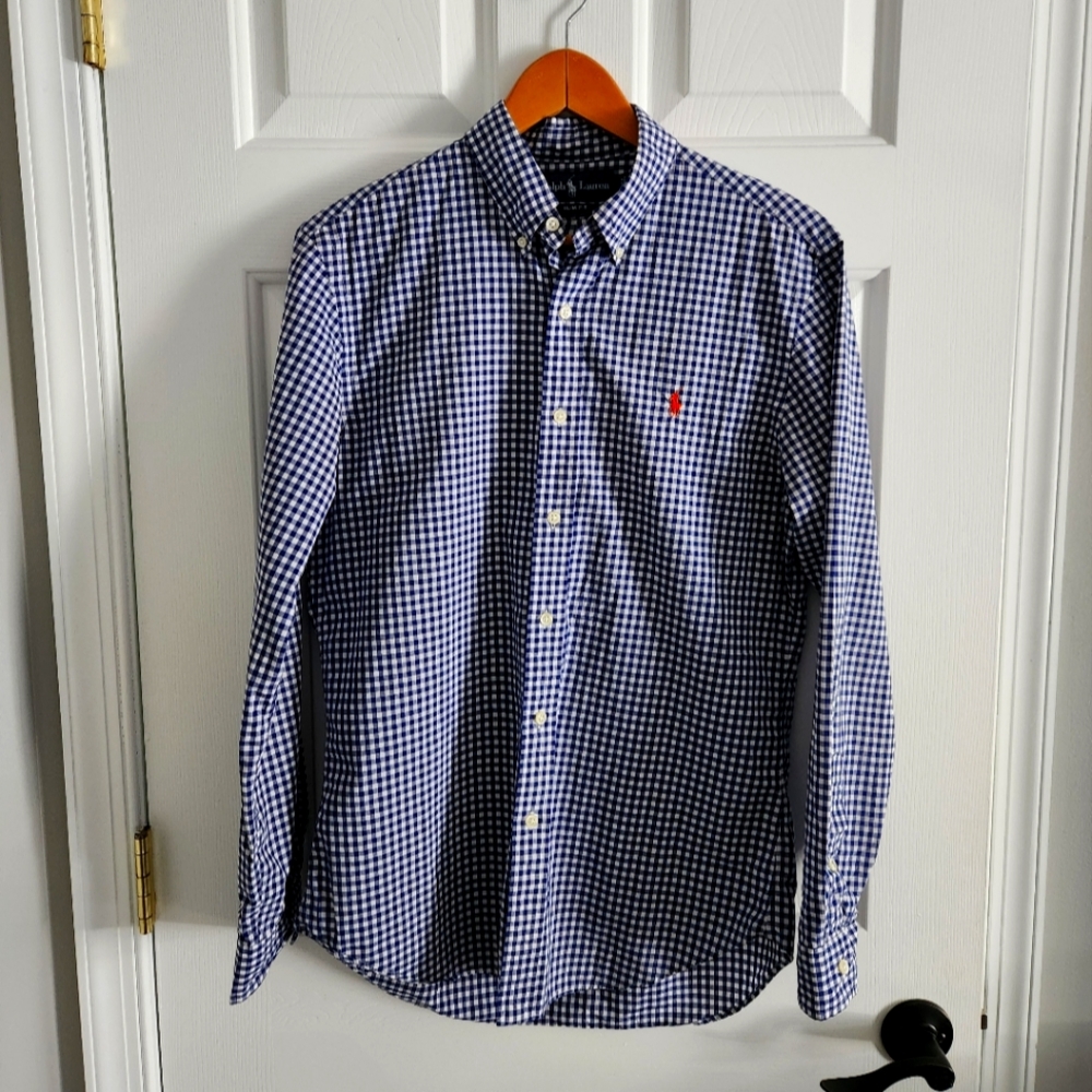Ralph Lauren Slim Fit Gingham Checked Blue Button Down Shirt